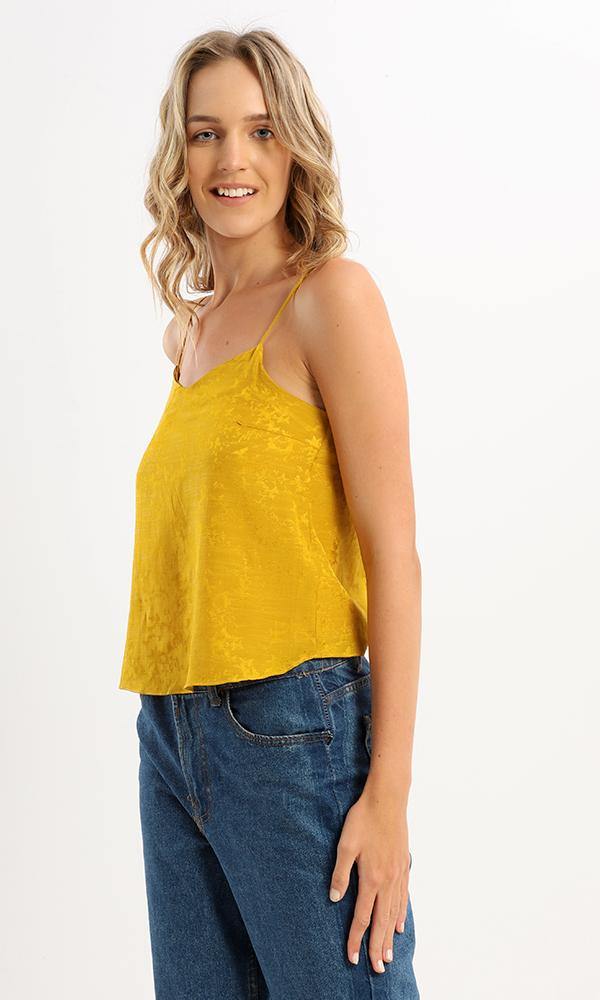 95400 Self Pattern Spaghetti Sleeves Goldenrod Top - Ravin 