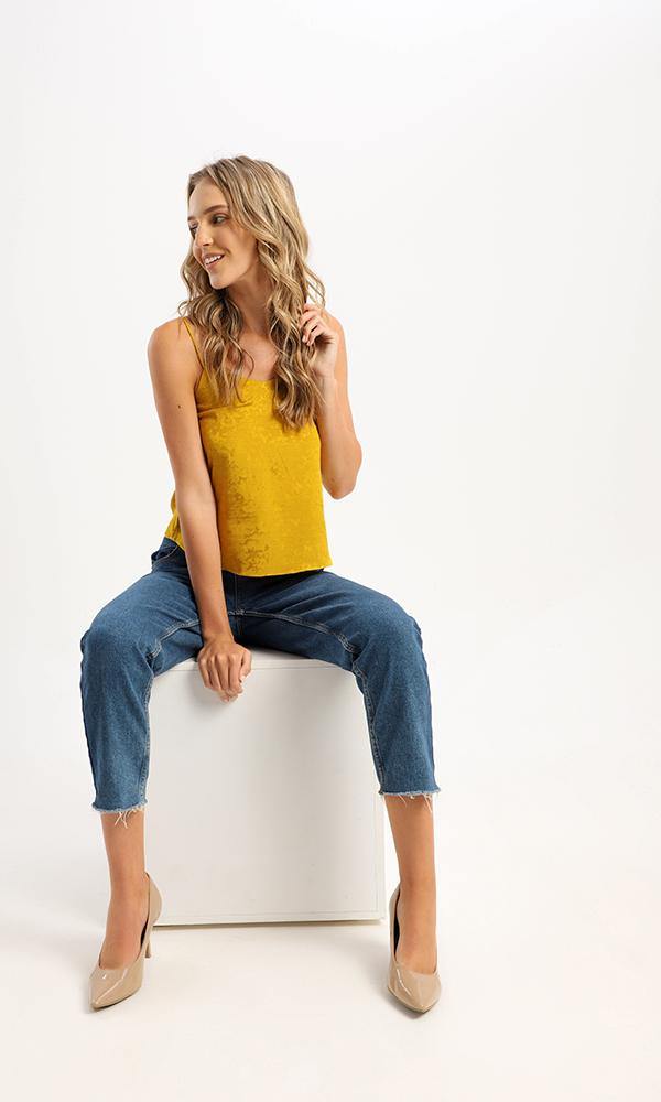 95400 Self Pattern Spaghetti Sleeves Goldenrod Top - Ravin 