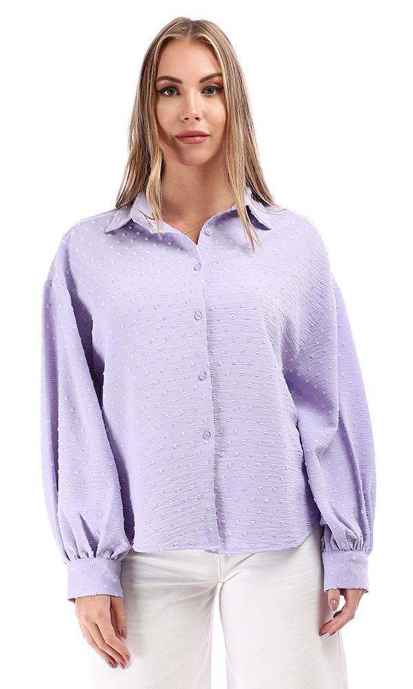 95423 Puffy Sleeves Slub Buttoned Down Shirt - Lilac - Ravin 