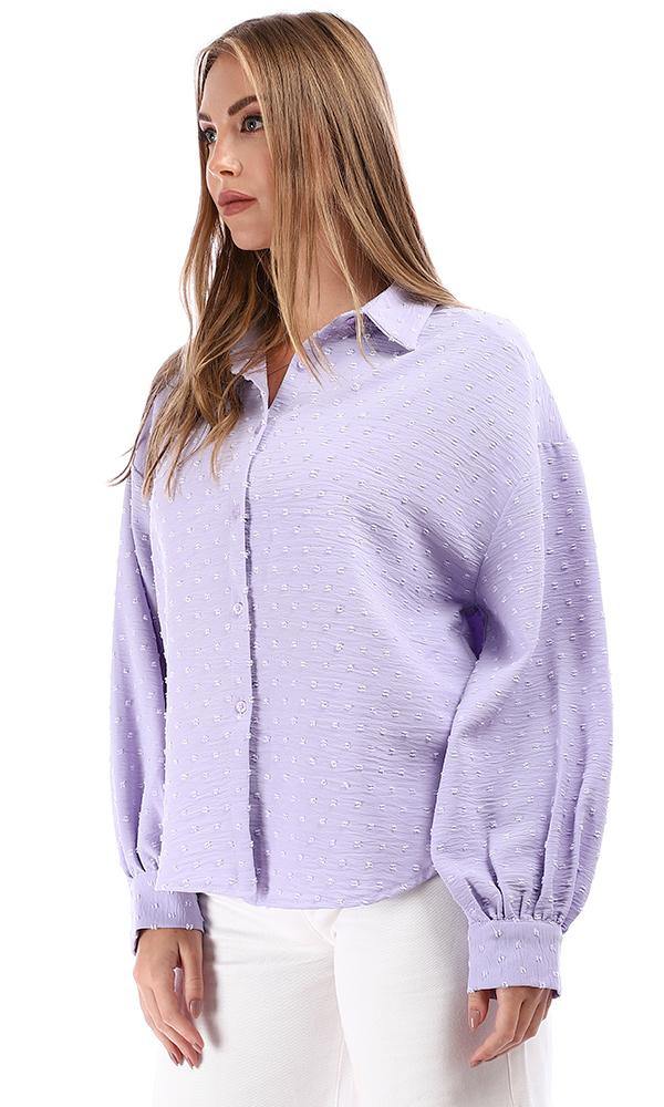 95423 Puffy Sleeves Slub Buttoned Down Shirt - Lilac - Ravin 