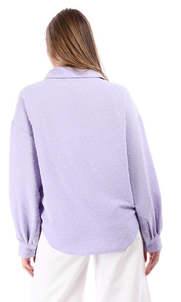 95423 Puffy Sleeves Slub Buttoned Down Shirt - Lilac - Ravin 