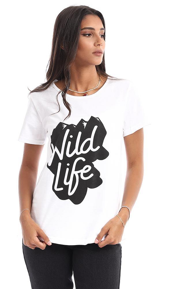 95456 " Wild Life" Printed Short Sleeves White Tee - Ravin 