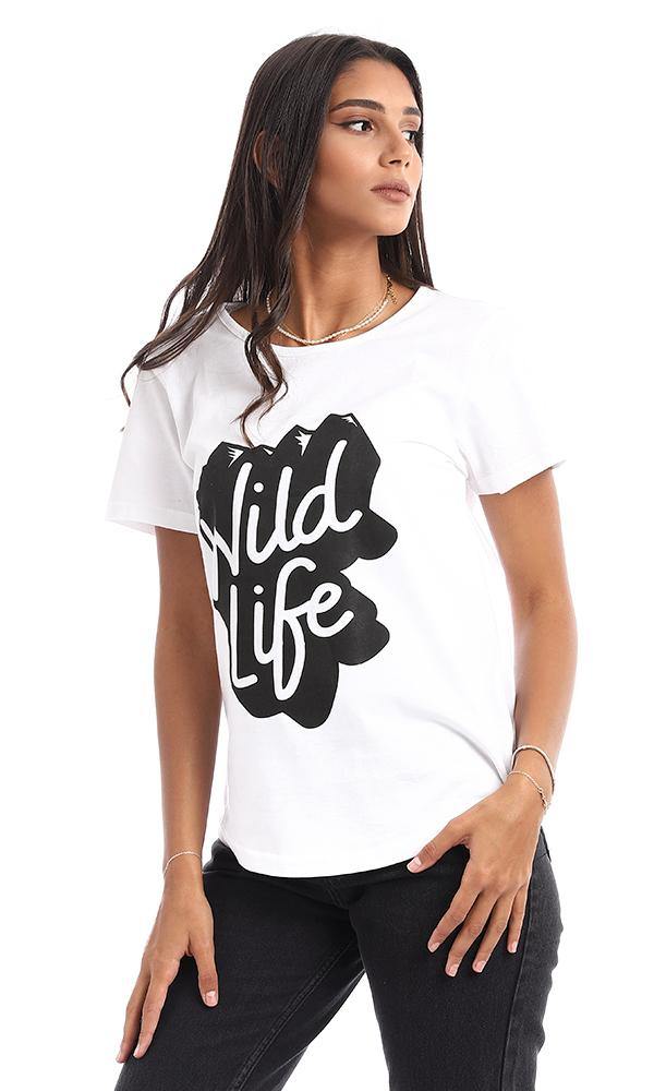 95456 " Wild Life" Printed Short Sleeves White Tee - Ravin 