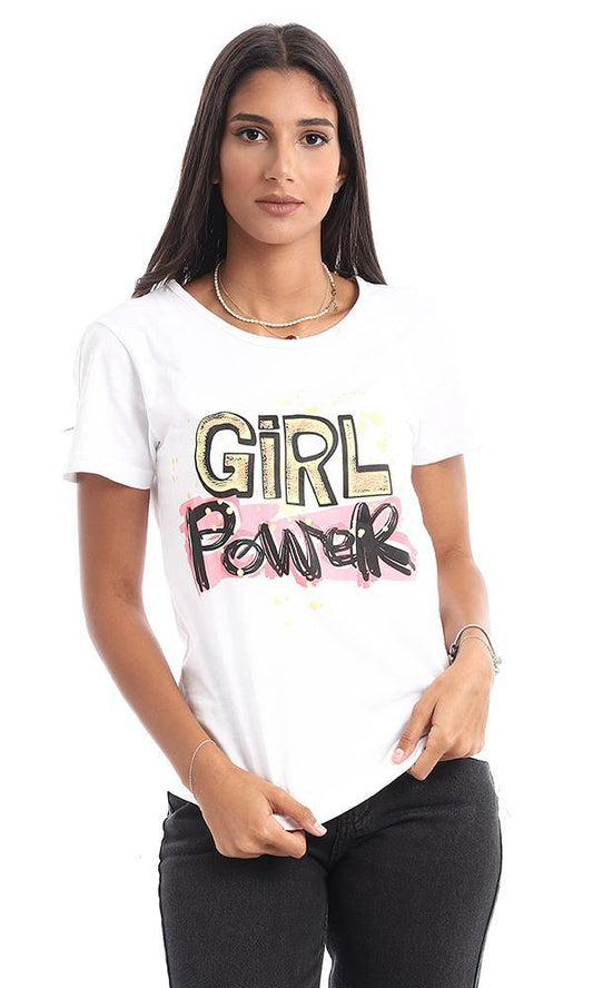 95457 "Girls Power" Printing White Short Sleeves Tee - Ravin 