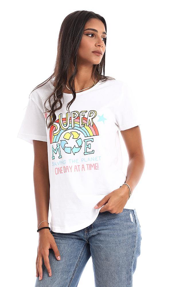 95465 Cool Rainbow Printing White Tee - Ravin 