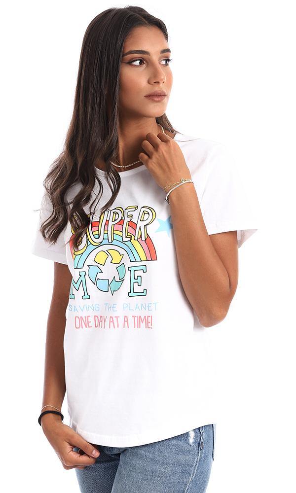 95465 Cool Rainbow Printing White Tee - Ravin 