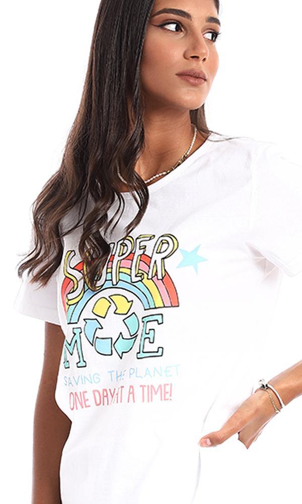 95465 Cool Rainbow Printing White Tee - Ravin 