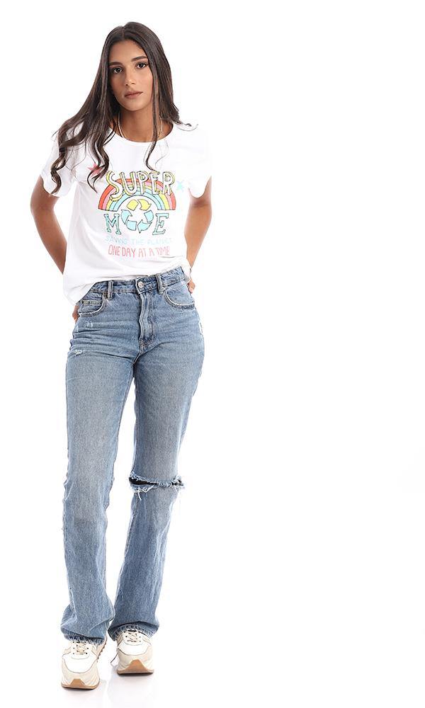 95465 Cool Rainbow Printing White Tee - Ravin 