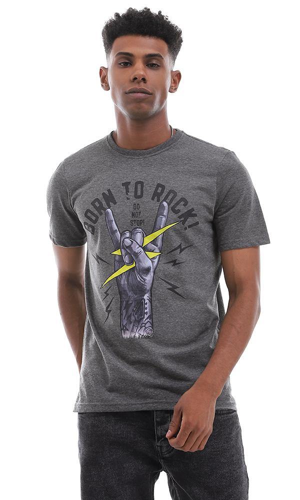 95482  Born To Rock Printed Heather Dark Grey T-shirt - Ravin 