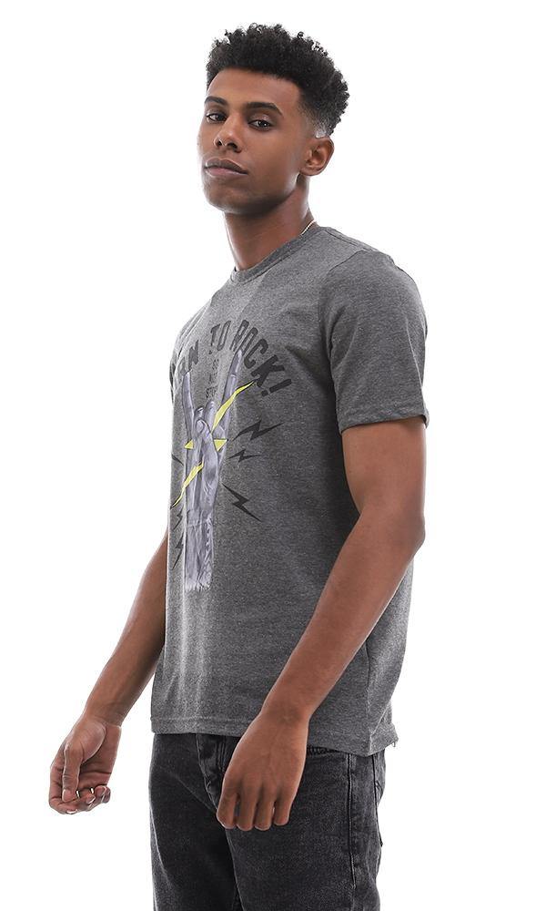 95482  Born To Rock Printed Heather Dark Grey T-shirt - Ravin 