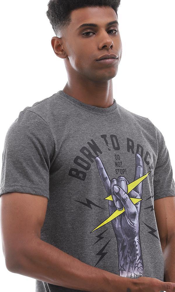 95482  Born To Rock Printed Heather Dark Grey T-shirt - Ravin 