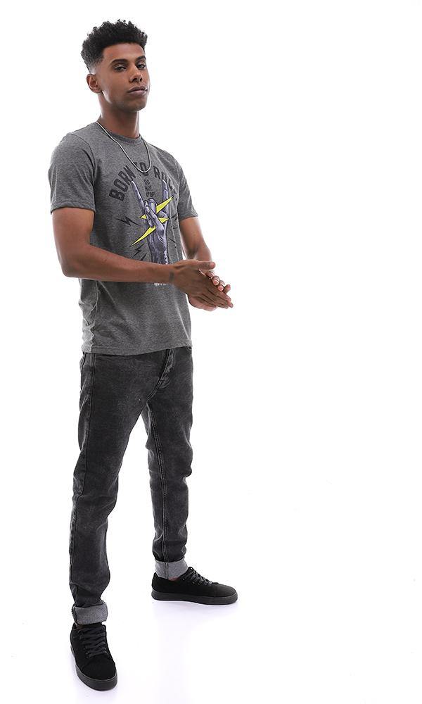 95482  Born To Rock Printed Heather Dark Grey T-shirt - Ravin 