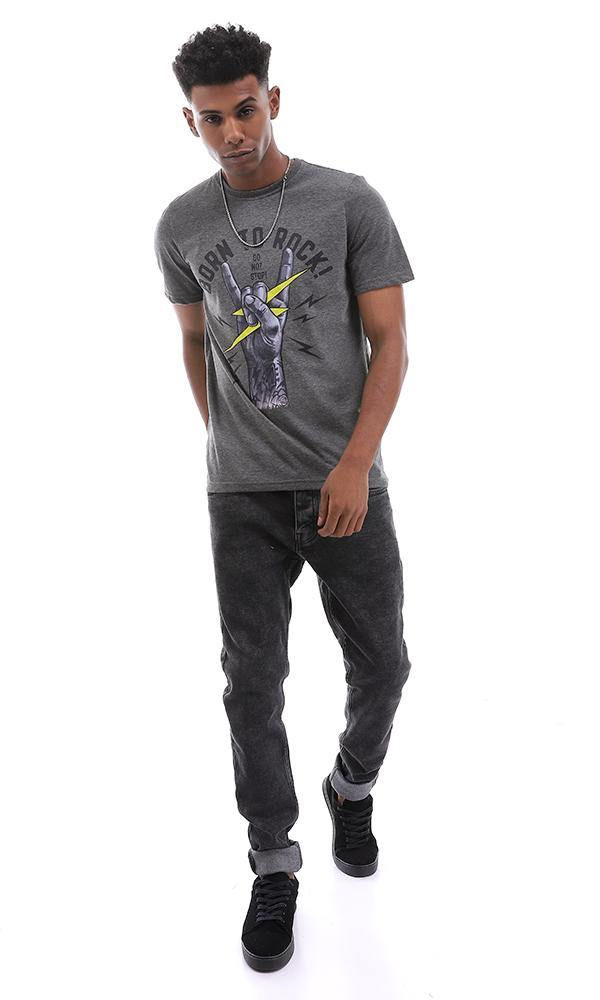 95482  Born To Rock Printed Heather Dark Grey T-shirt - Ravin 