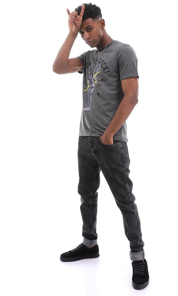 95482  Born To Rock Printed Heather Dark Grey T-shirt - Ravin 