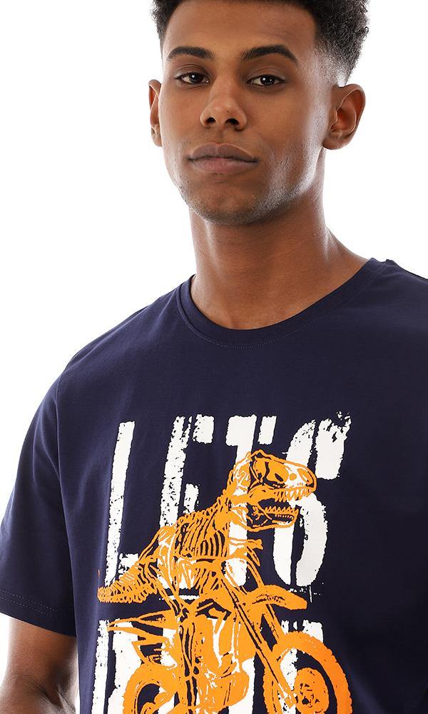 95499 Half Sleeves Cotton Navy Blue Printed T-Shirt - Ravin 