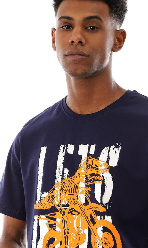95499 Half Sleeves Cotton Navy Blue Printed T-Shirt - Ravin 