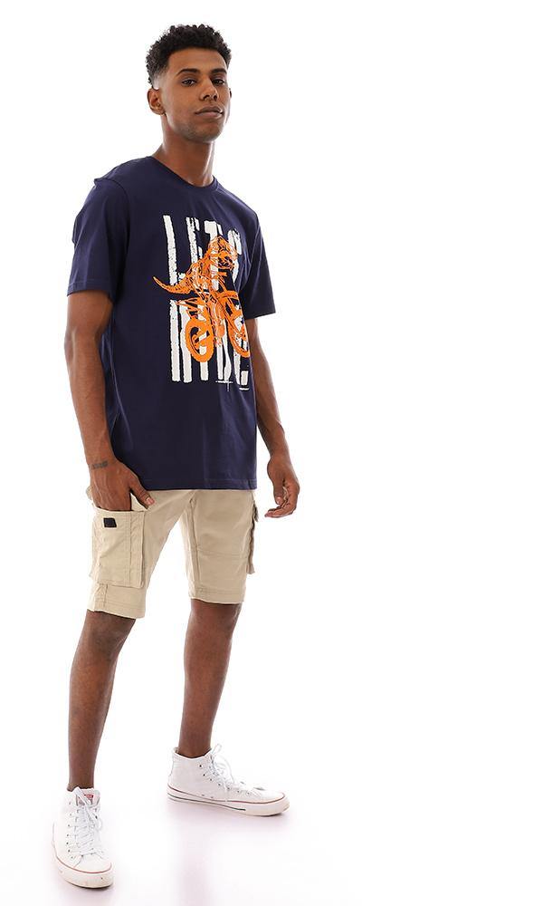95499 Half Sleeves Cotton Navy Blue Printed T-Shirt - Ravin 