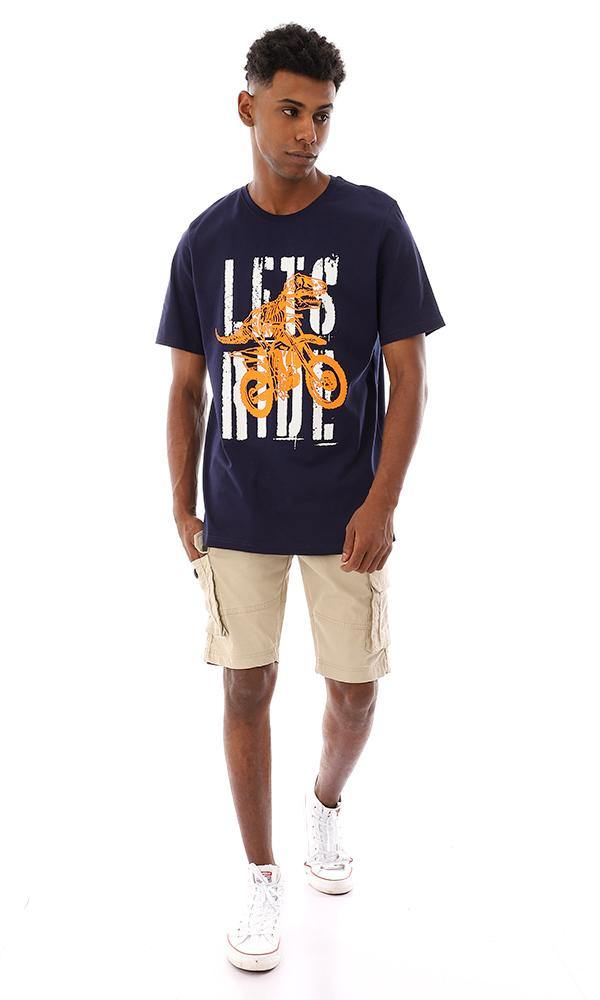 95499 Half Sleeves Cotton Navy Blue Printed T-Shirt - Ravin 