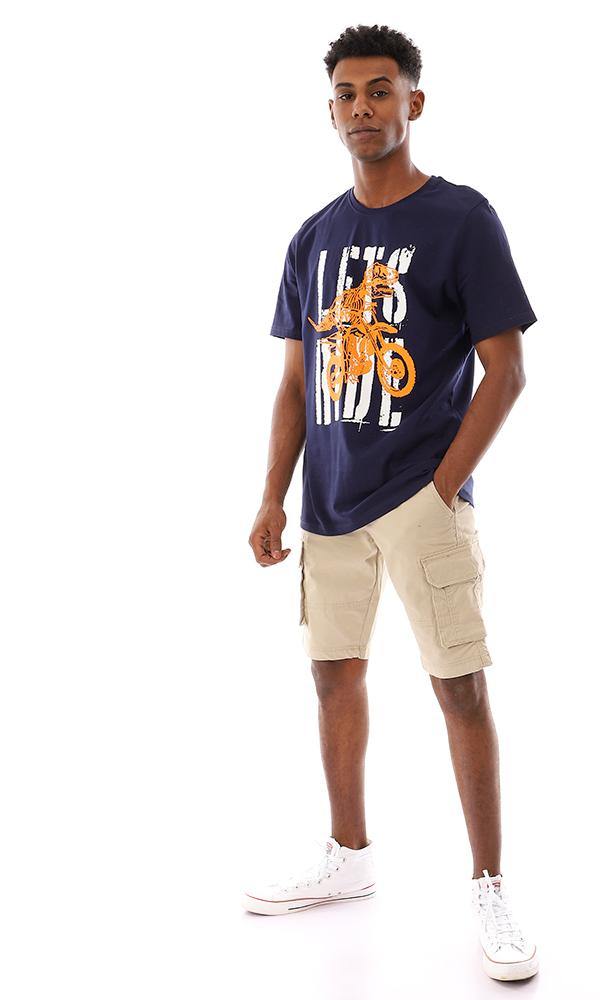 95499 Half Sleeves Cotton Navy Blue Printed T-Shirt - Ravin 