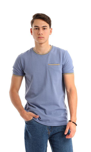 95505 Lined Round Neck Pique Tee With Pocket - Dusty Blue - Ravin 