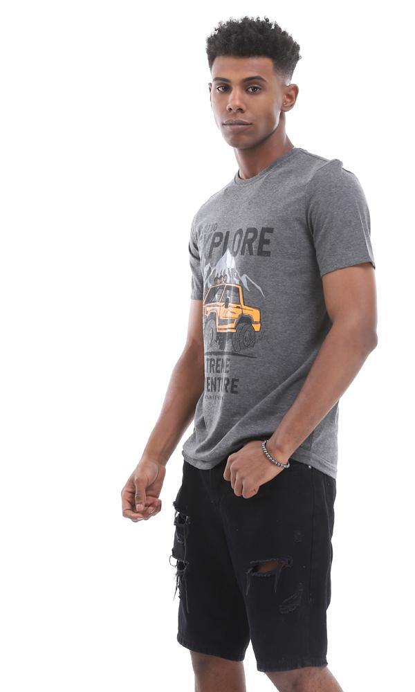 95515 Built To Explore Printed Heather Dark Grey Casual Tee - Ravin 