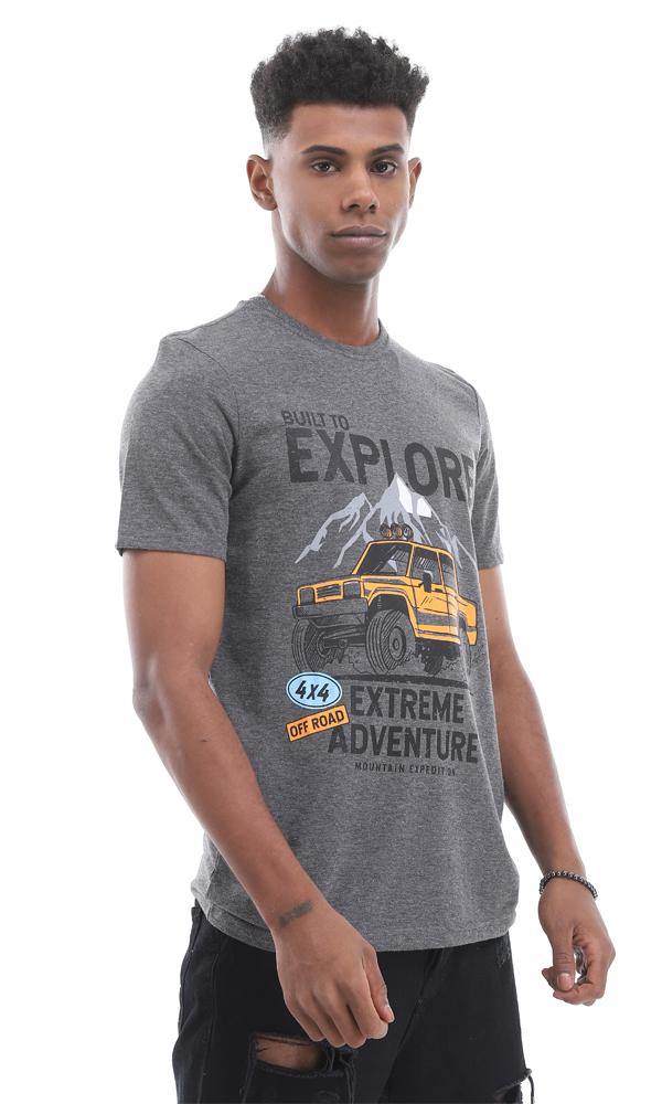 95515 Built To Explore Printed Heather Dark Grey Casual Tee - Ravin 