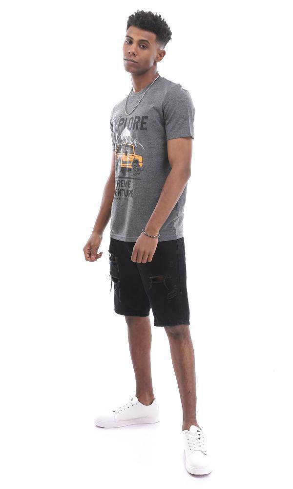 95515 Built To Explore Printed Heather Dark Grey Casual Tee - Ravin 