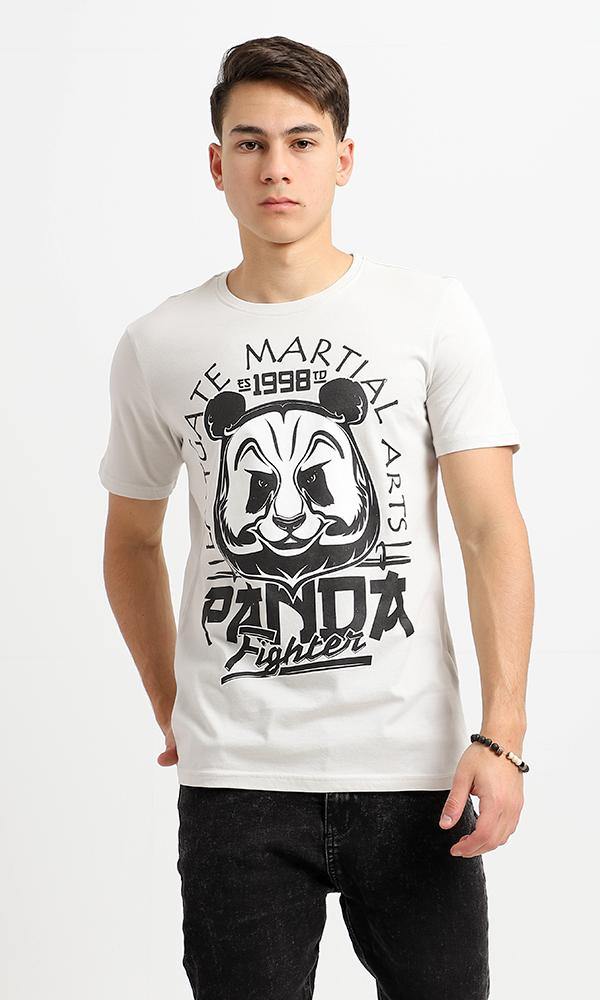 95519 Printed Panda Pale Grey Slip On Summer Tee - Ravin 