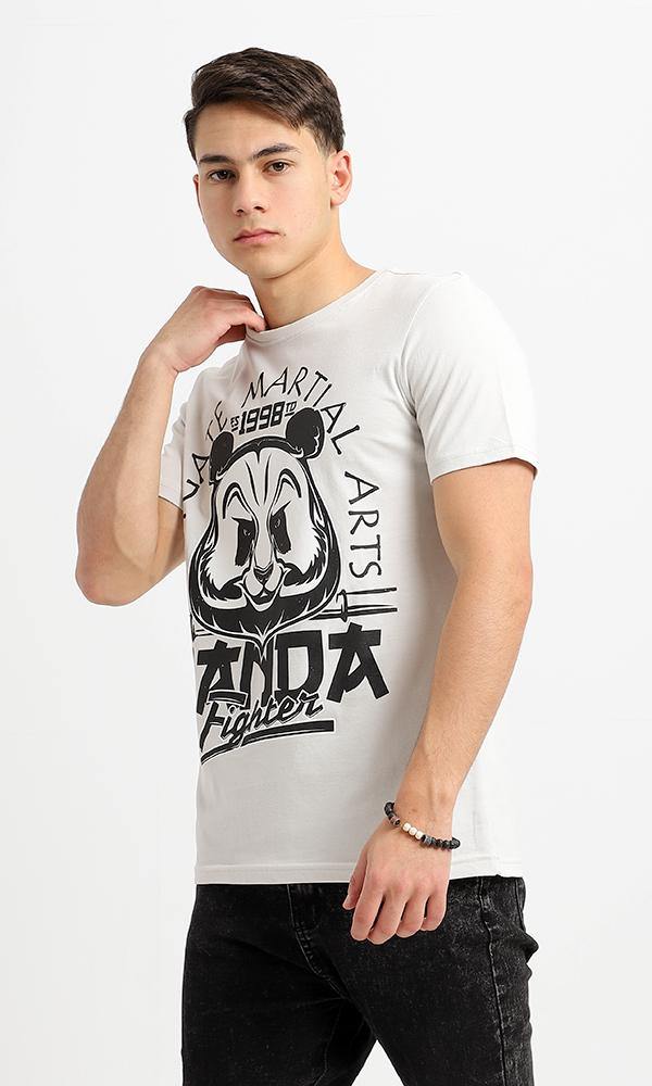 95519 Printed Panda Pale Grey Slip On Summer Tee - Ravin 