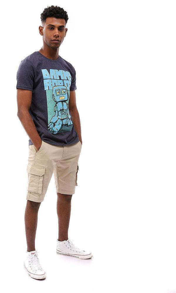 95531 Printed Summer Comfy T-Shirt - Heather Navy Blue - Ravin 