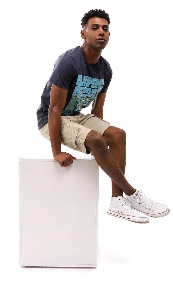 95531 Printed Summer Comfy T-Shirt - Heather Navy Blue - Ravin 