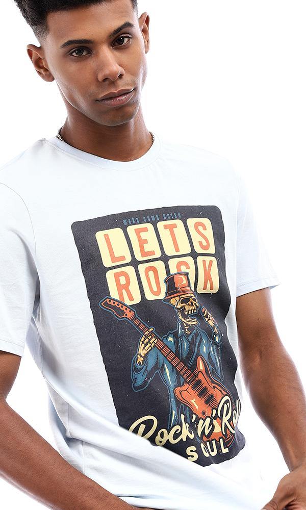 95541 "Let's Rock" Printed Summer T-Shirt - Ice Blue - Ravin 