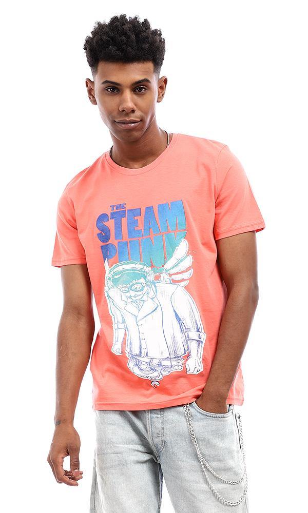 95549 "The Steam Punk" Printed Slip On T-Shirt - Coral Orange - Ravin 