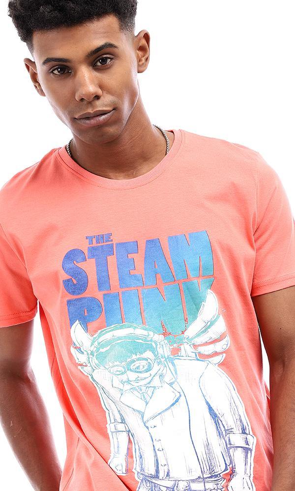 95549 "The Steam Punk" Printed Slip On T-Shirt - Coral Orange - Ravin 