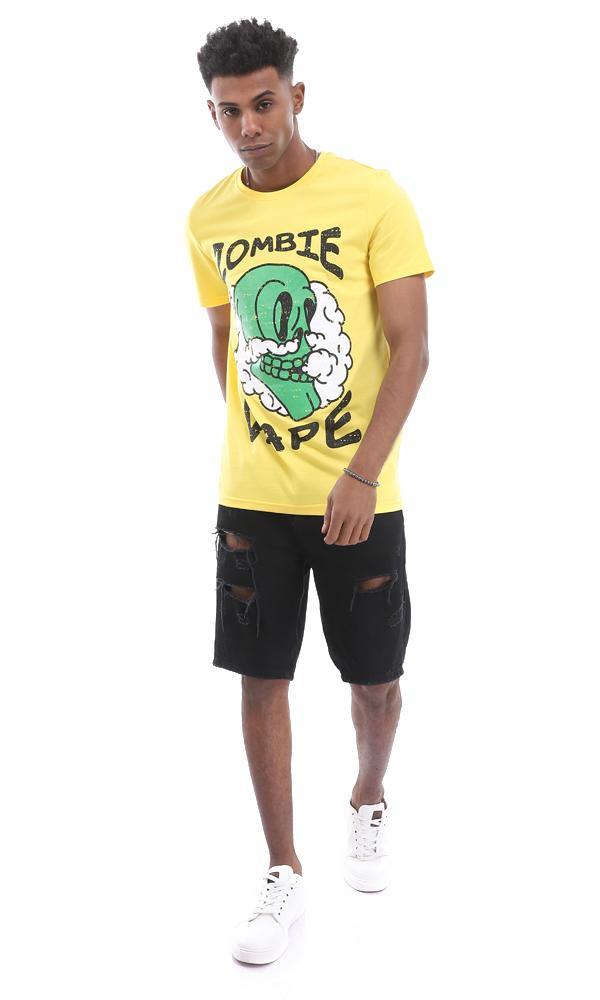 95553 "Zombie Vape" Medium Yellow Tee With Creative Print - Ravin 