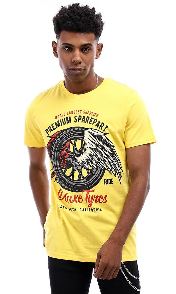 95554 Round Cotton Printed T-Shirt - Yellow - Ravin 