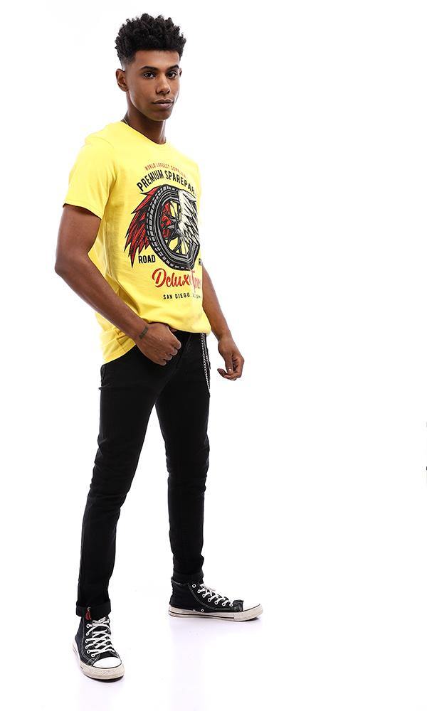 95554 Round Cotton Printed T-Shirt - Yellow - Ravin 