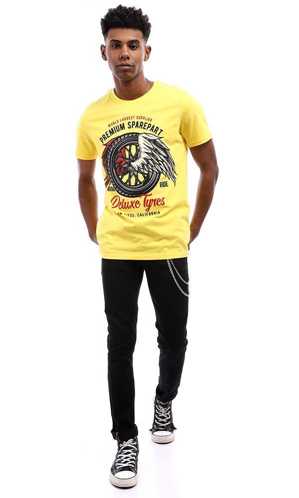 95554 Round Cotton Printed T-Shirt - Yellow - Ravin 