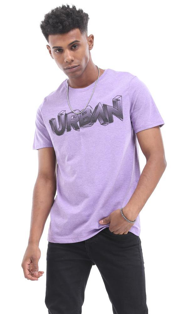 95568 Heather Purple Urban Printed Summer Short Sleeves Tee - Ravin 