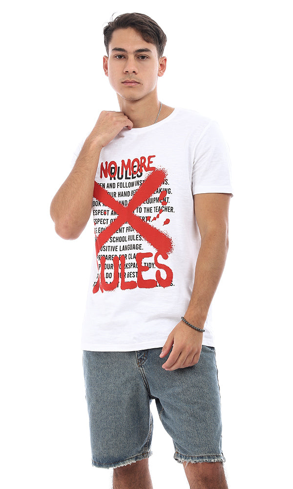 95570 Slip On "No More Rules" Front Printed White T-Shirt