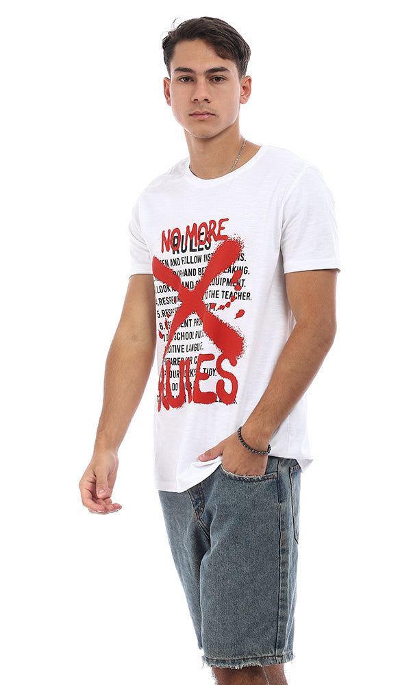 95570 Slip On "No More Rules" Front Printed White T-Shirt