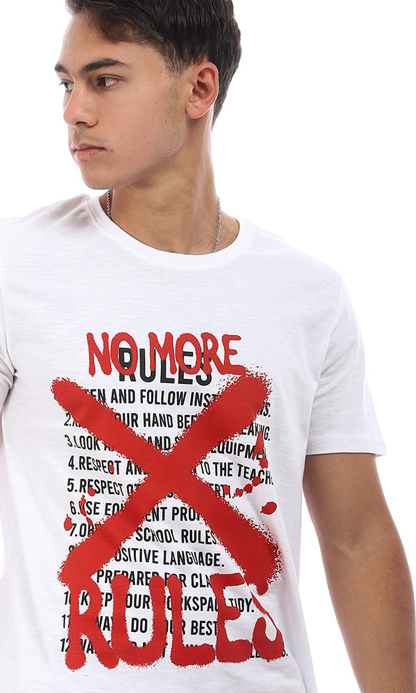 95570 Slip On "No More Rules" Front Printed White T-Shirt