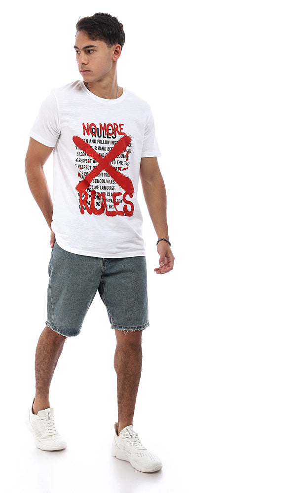 95570 Slip On "No More Rules" Front Printed White T-Shirt