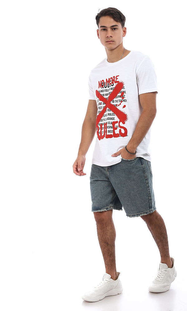 95570 Slip On "No More Rules" Front Printed White T-Shirt
