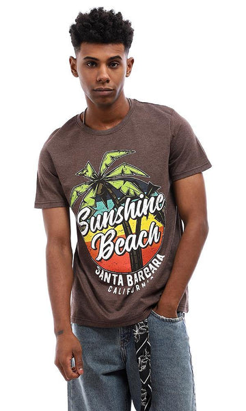 95577 Summer Printed "Sunshine Beach" Cotton T-Shirt - Brown - Ravin 