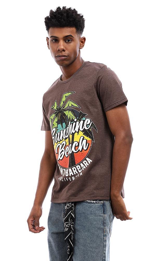 95577 Summer Printed "Sunshine Beach" Cotton T-Shirt - Brown - Ravin 