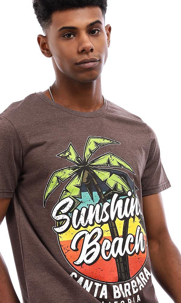 95577 Summer Printed "Sunshine Beach" Cotton T-Shirt - Brown - Ravin 
