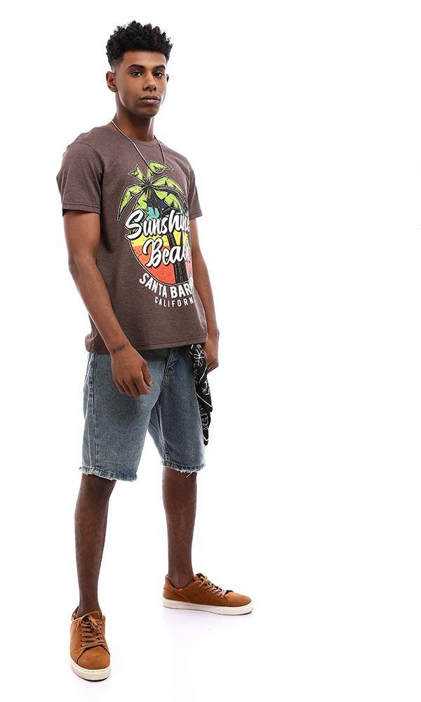 95577 Summer Printed "Sunshine Beach" Cotton T-Shirt - Brown - Ravin 