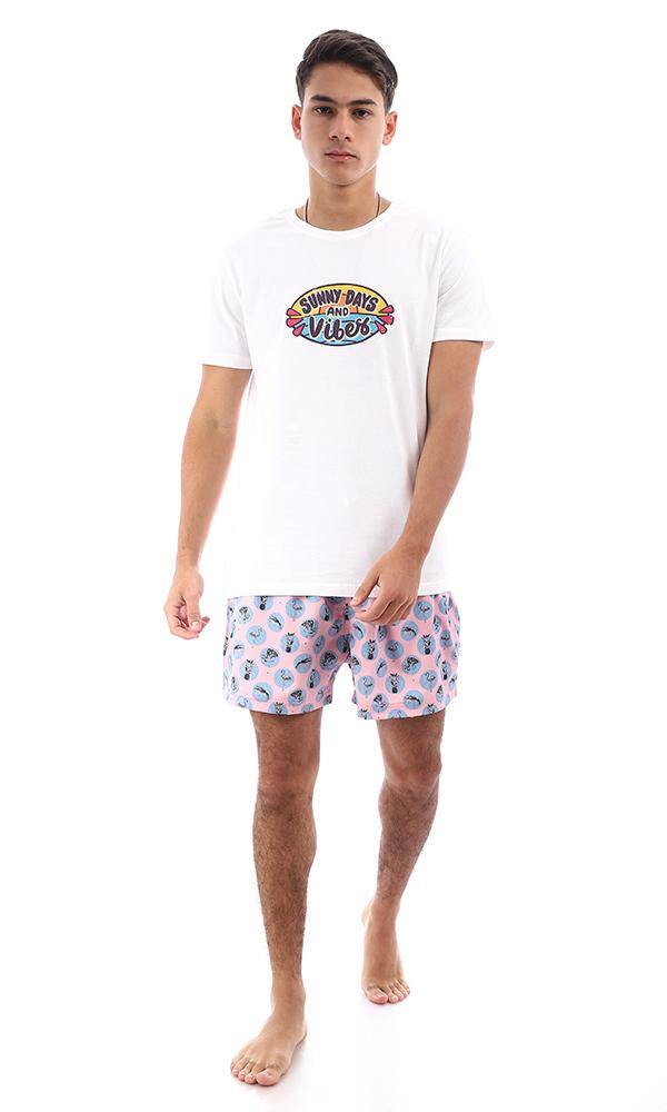 95594 Patterned Dark Pink & Light Blue Swim Shorts - Ravin 