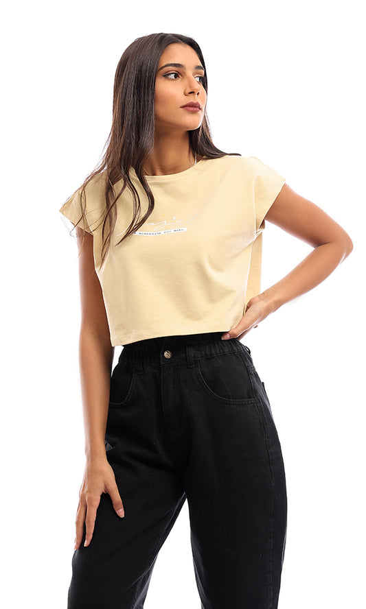 95626 "Magic Is Something You Make" Printed Cropped Tee - Beige